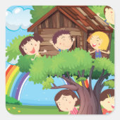 Kinderen in een Trehouse Vierkante Sticker (Voorkant)