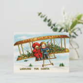  kinderen in een vliegtuig dat op zoek is naar de  feestdagenkaart (Staand voorkant)