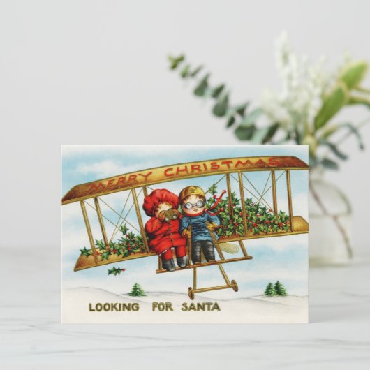  kinderen in een vliegtuig dat op zoek is naar de  feestdagenkaart (Staand voorkant)