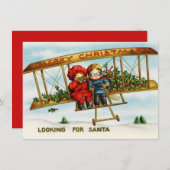  kinderen in een vliegtuig dat op zoek is naar de  feestdagenkaart (Voorkant / Achterkant)