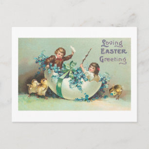 Kinderen in Floral Eggshell Boat Vintage Briefkaart