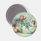 Kinderen in Floral Eggshell Boat Vintage Magneet (Voorkant / Achterkant)
