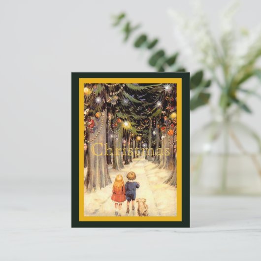 Kinderen in het Christmas Lane Briefkaart (Staand voorkant)