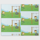 Kinderen in het park cadeaupapier (Vlak)