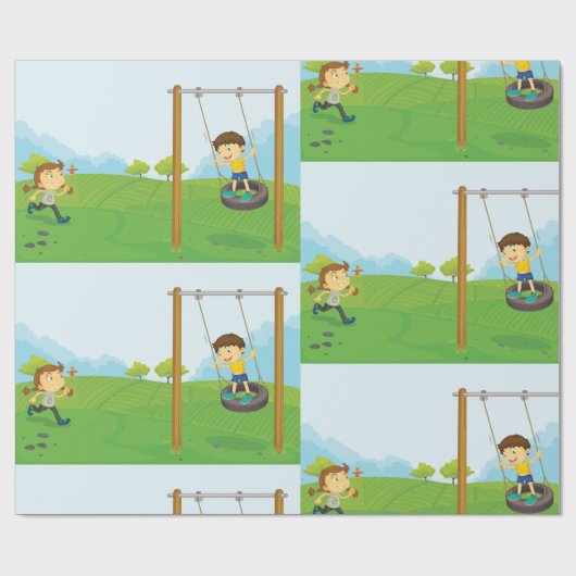 Kinderen in het park cadeaupapier (Vlak)