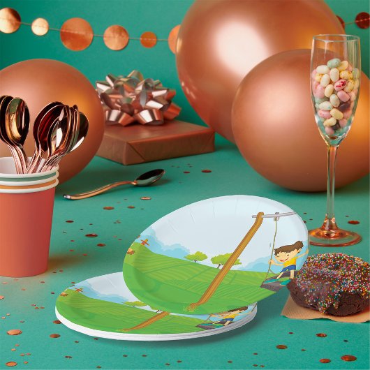 Kinderen in het park papieren bordje