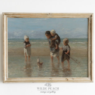 Kinderen in het Zee Ocean Seascape Painting Poster