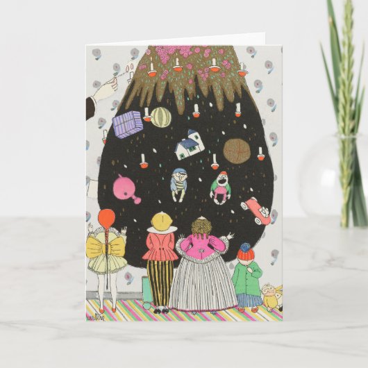 Kinderen in kostuums die kerstboom versieren feestdagen kaart (Voorkant)