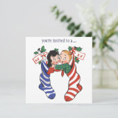  Kinderen in Kousen Kerstfeest Kaart (Staand voorkant)