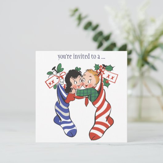  Kinderen in Kousen Kerstfeest Kaart (Staand voorkant)