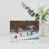 Kinderen in sneeuw briefkaart (Staand voorkant)