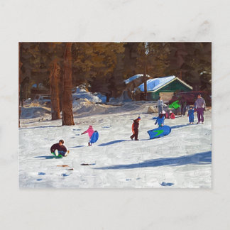 Kinderen in sneeuw briefkaart