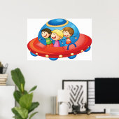 Kinderen in UFO Ruimteschip Ruimte Avontuur Poster (Thuiskantoor)