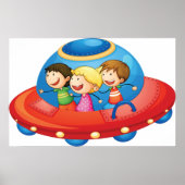 Kinderen in UFO Ruimteschip Ruimte Avontuur Poster (Voorkant)