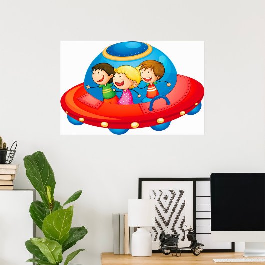 Kinderen in UFO Ruimteschip Ruimte Avontuur Poster
