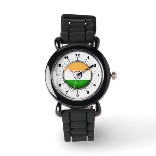 Kinderen India Flag Silver Glitter Strap Watch Horloge (Voorkant)