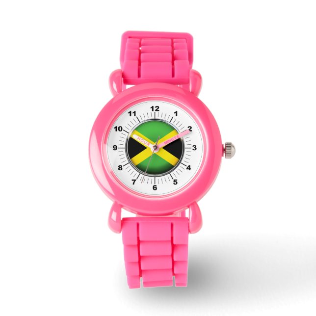 Kinderen Jamaica Flag Pink Glitter Strap Horloge (Voorkant)