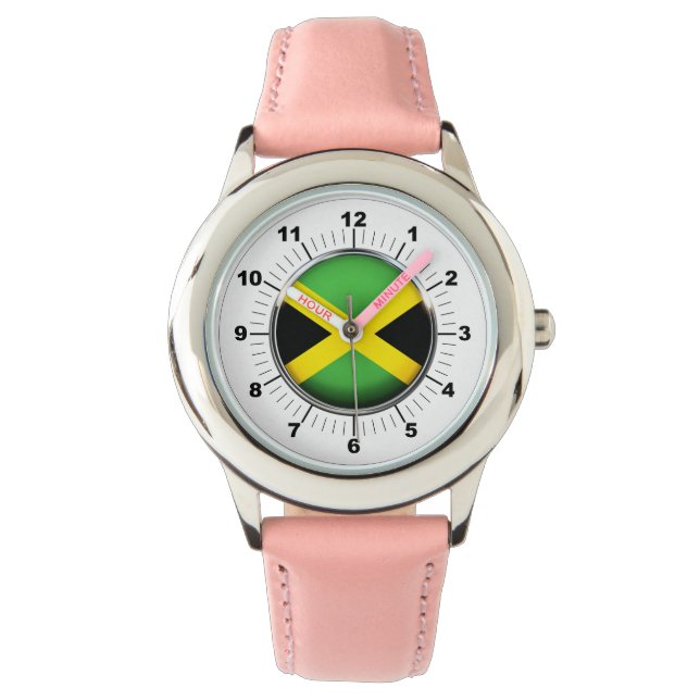 Kinderen Jamaica Flag Pink Leather Strap Horloge (Voorkant)