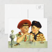  kinderen, jongens en meisjes die een schaar delen briefkaart (Voorkant / Achterkant)