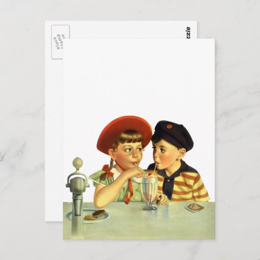  kinderen, jongens en meisjes die een schaar delen briefkaart (Voorkant / Achterkant)