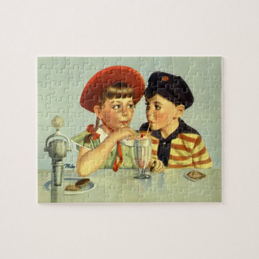  kinderen, jongens en meisjes die een schaar delen legpuzzel (Horizontaal)