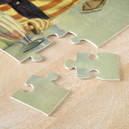  kinderen, jongens en meisjes die een schaar delen legpuzzel (Zijkant)