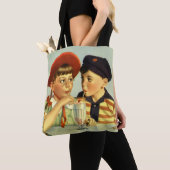 kinderen, jongens en meisjes die een schaar delen tote bag (Dichtbij)