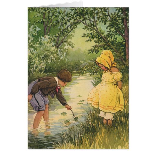  kinderen, jongens en meisjes die op Creek spelen (Voorkant)