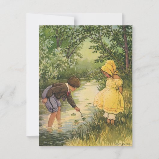  kinderen, jongens en meisjes die op Creek spelen (Voorkant)