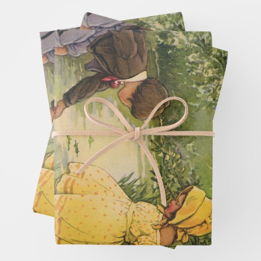 kinderen, jongens en meisjes die op Creek spelen Inpakpapier Vel (In situ)