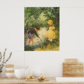  kinderen, jongens en meisjes die op Creek spelen Poster (Keuken)