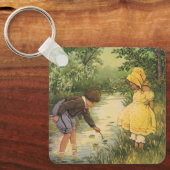  kinderen, jongens en meisjes die op Creek spelen Sleutelhanger (Voorkant)