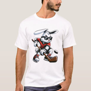 Kinderen Jongens Gelukkig Pasen Konijn Ijs Hockey  T-shirt