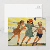  kinderen, jongens meisjes met rolschaatsen briefkaart (Voorkant / Achterkant)