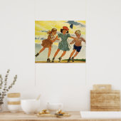  kinderen, jongens meisjes met rolschaatsen poster (Keuken)