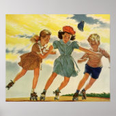 kinderen, jongens meisjes met rolschaatsen poster (Voorkant)