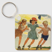  kinderen, jongens meisjes met rolschaatsen sleutelhanger (Voorkant)