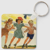  kinderen, jongens meisjes met rolschaatsen sleutelhanger (Achterkant)