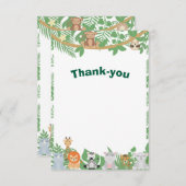 Kinderen Jungle Dieren Feest Platte Bedankkaart (Voorkant / Achterkant)