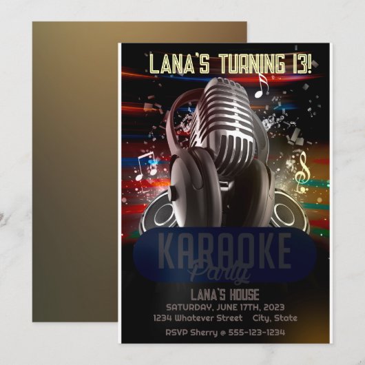 Kinderen Karaoke Verjaardag Custom Kaart (Voorkant / Achterkant)