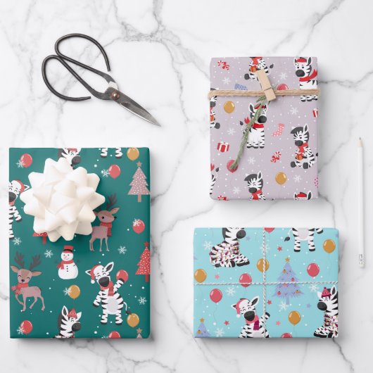 Kinderen Kerst Zebras Inpakpapier Vel (Voorkant)