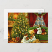  kinderen kerstcadeautjes openen feestdagenkaart (Voorkant / Achterkant)