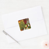  kinderen kerstcadeautjes openen vierkante sticker (Envelop)