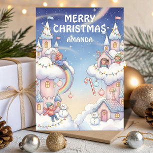 Kinderen Kerstwolk Kasteel Magie Feestdagen Kaart