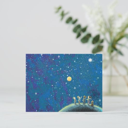 Kinderen kijken naar Night Starry Sky Briefkaart (Staand voorkant)