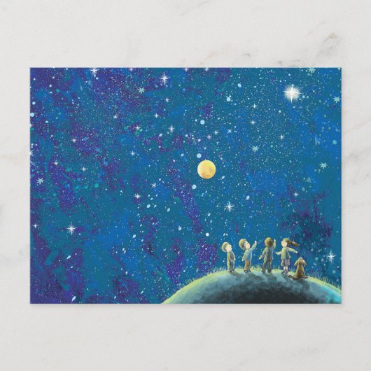 Kinderen kijken naar Night Starry Sky Briefkaart (Voorkant)