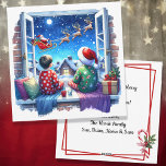 Kinderen kijken naar Santa's Sleigh kerstavond Feestdagenkaart<br><div class="desc">Gepersonaliseerde kerstkaart met een illustratie van de Kerstman vliegen door de lucht met zijn rendier en slee op kerstavond als kinderen kijken door hun slaapkamer raam.</div>
