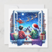 Kinderen kijken naar Santa's Sleigh kerstavond Feestdagenkaart (Voorkant)