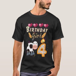 Kinderen Kinderen 4 Jaar Oude Koe Verjaardag Meisj T-shirt