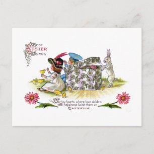 Kinderen, kippen en nieuwsgierige Vintage bij koni Feestdagenkaart